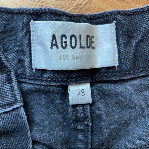 Agolde Distressed Black Non-Stretch Cotton Denim Shorts Dee High Rise - Picture 8 of 14